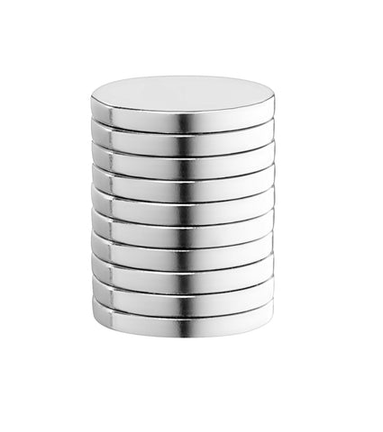 BYKES 10 Neodymium Super Strong Extremely Powerful Rare Earth Refrigerator Magnets 1" x 1/8" Inch Thick Disc N40
